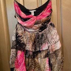 DIANE VON FURSTENBERG Brighton Abstract Pink Silk Tiered Strapless Mini Dress